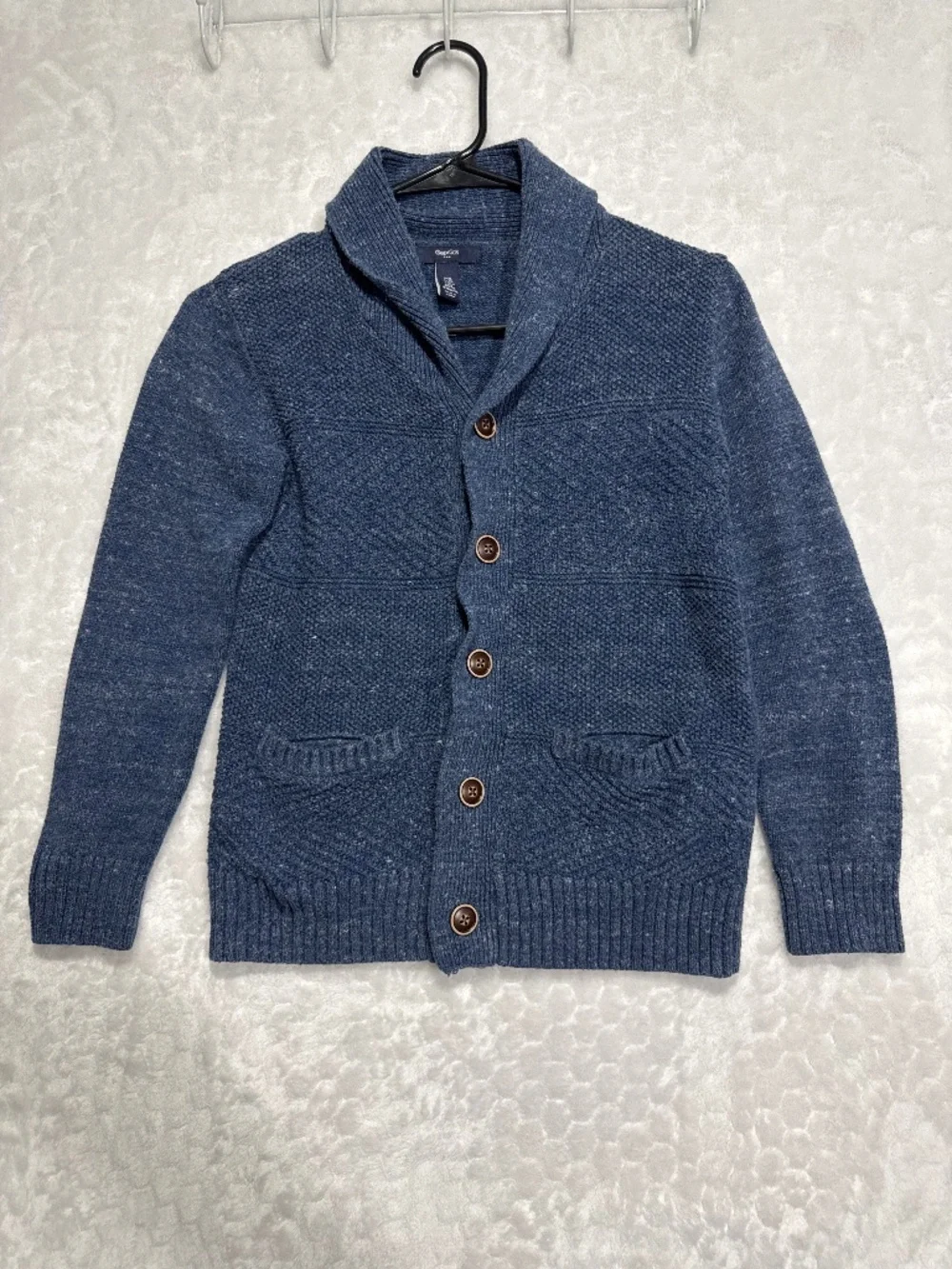 Gap kids buttoned cardigan sweater shawl collar blue boys 10-12